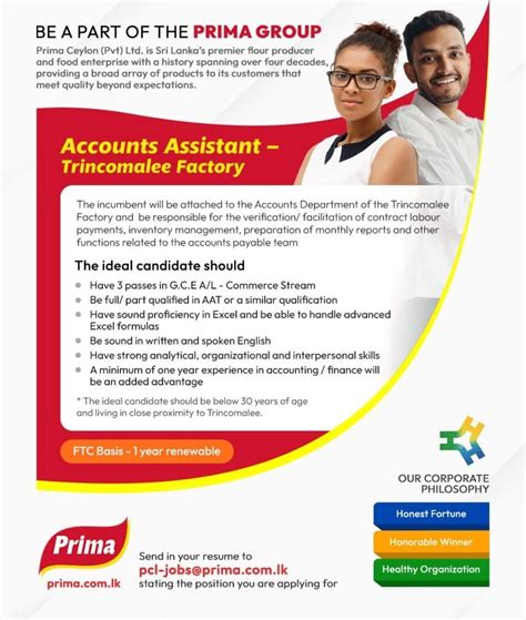 Accounts Assistant Prima Ceylon Group 2023 Ceylon Vacancy