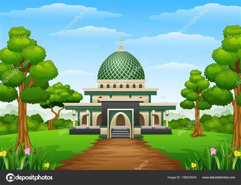 Islamic mosque building with green dome in the forest Stock Vector by ©dualoro 156023634