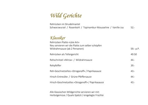 Speisekarte Restaurant Gasthof Zum Goldenen L Wen In Langnau Im