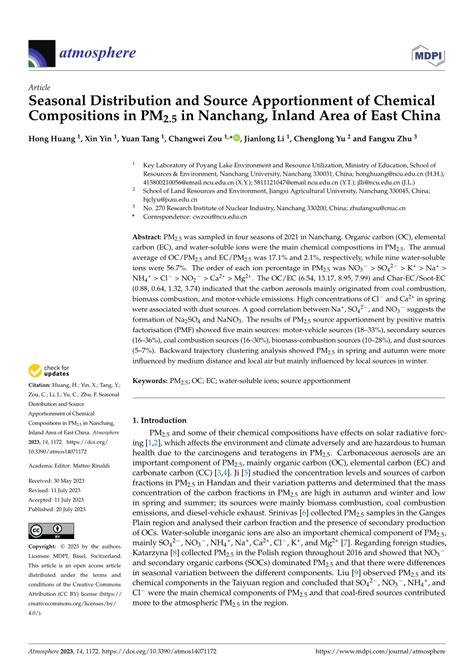 PDF Seasonal Distribution And Source Apportionment Of Chemical