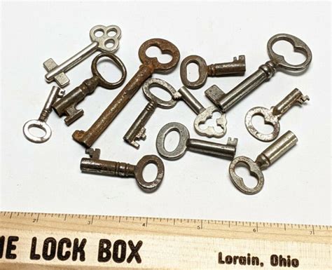 Vintage Antique Key Lot Old Furniture Lock Padlock Skeleton Barrel