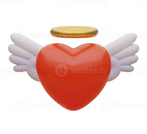 3d Rendering Realistic Cute Heart With Halo Angel And Angel Wing