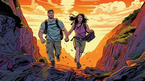 Premium Ai Image An Adventurous Couple Hiking Through A Mountain