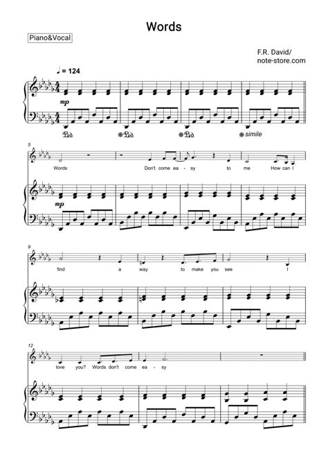 F R David Words Sheet Music For Piano With Letters Download Piano