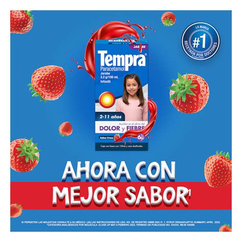 Jarabe Tempra Infantil Con Paracetamol Sabor Fresa 120ml Chedraui
