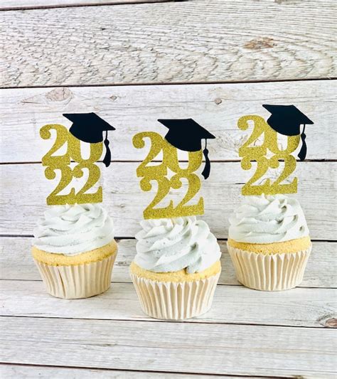 2022 Graduation Cupcake Toppers Grad Cap Graduation Party Etsy Finland