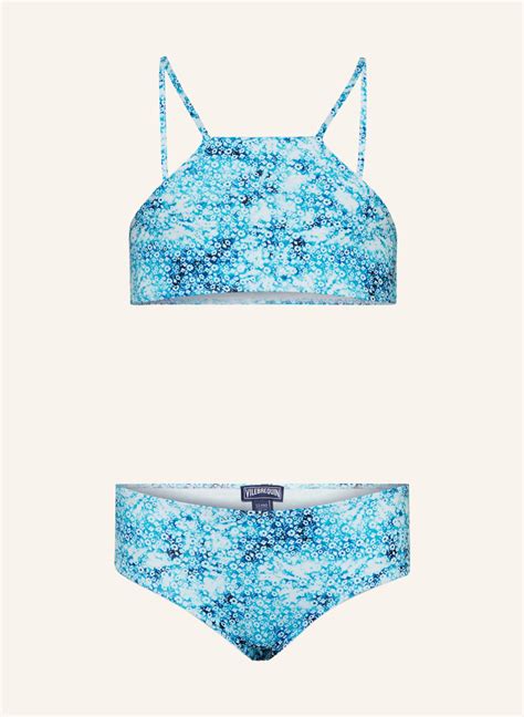 Vilebrequin High Neck Bikini Flowers Tie Dye In Weiss Hellblau Blau