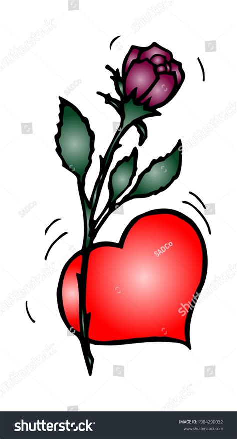 Handdrawn Outline Sketch Rose Heart Stock Vector (Royalty Free ...