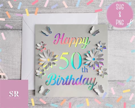 Svg 3d Pop Up 50th Birthday Card Digital Download Happy Etsy Uk