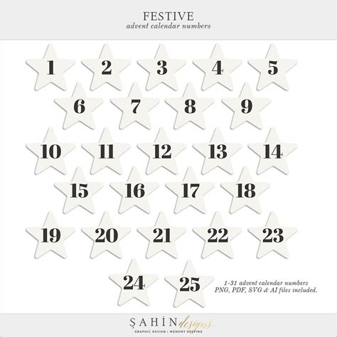 Printable Festive Star Advent Calendar Numbers By Sahin Designs