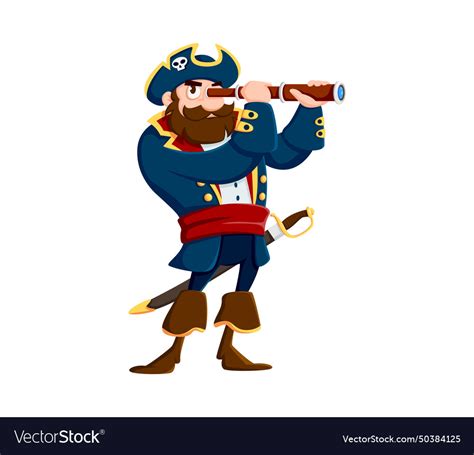 Cartoon Sea Pirate Captain Peers Through Spyglass Vector Image