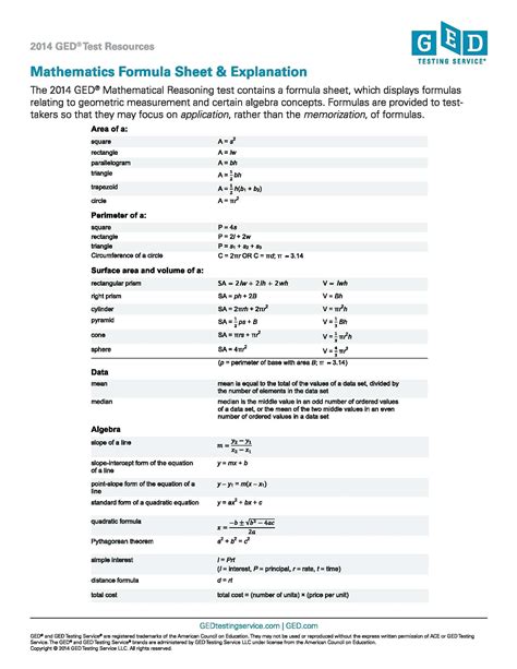 Ged Math Printable Practice Test