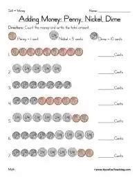 Adding Penny Nickel Dime Coins Worksheet By Teach Simple Worksheets