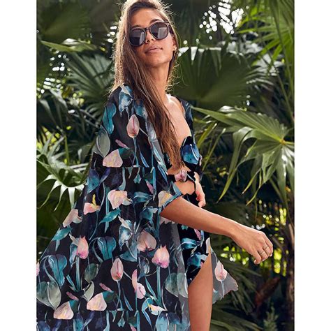 Leaves Print Swimsuit Beach Cover Up Tunics For Long Kaftan Bikini Robe De Plage Sarong S 210722