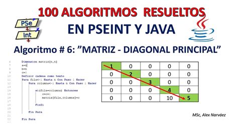 De Algoritmos En Pseint Y Java Matriz Diagonal Principal Youtube