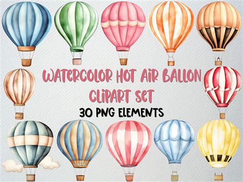 Watercolor Hot Air Balloon Clipart Set Graphic By Beyouenked Creative Fabrica