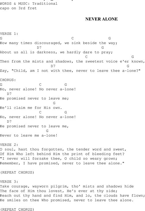 Never Alone - Christian Gospel Song Lyrics and Chords