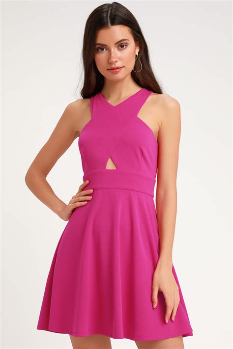 Cute Magenta Dress Cutout Skater Dress Magenta Skater Dress Lulus