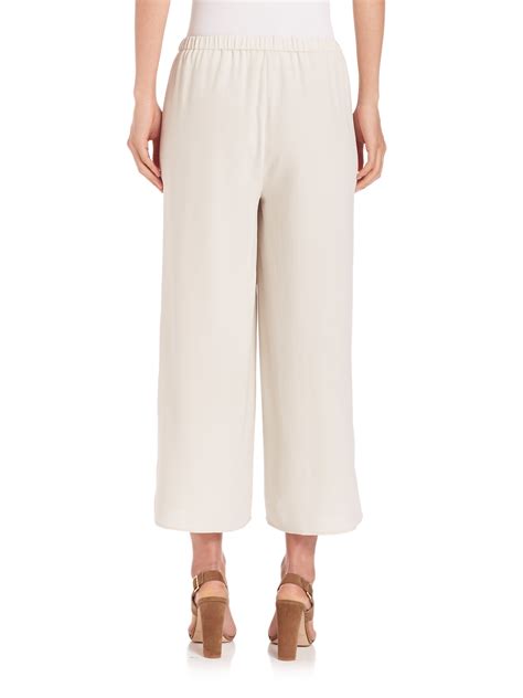 Eileen Fisher Silk Wide Leg Cropped Pants In White Lyst