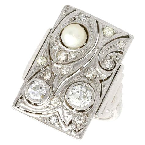 Marcus And Co Art Nouveau Diamond And Pearl Ring At 1stdibs