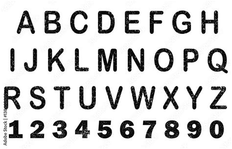 Vintage Retro Typeface Rubber Stamp Alphabet And Numbers On White