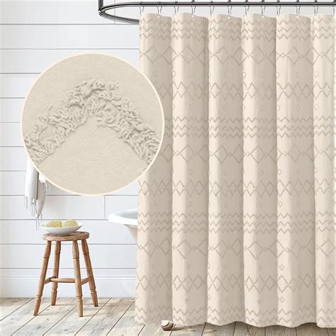 Seasonwood Waterproof Textured Fabric Boho Shower Curtain Beige 72