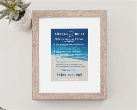 Editable Kitchen Rules Sign Template For Airbnb And Vrbo With Etsy Uk