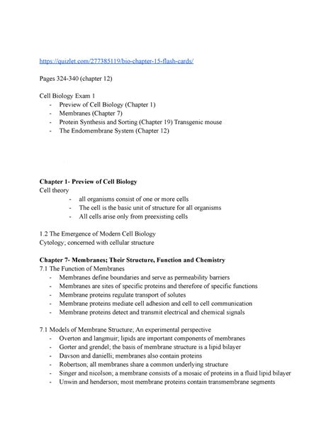 Cell Biology Exam Lecture Notes Quizlet Bio Chapter