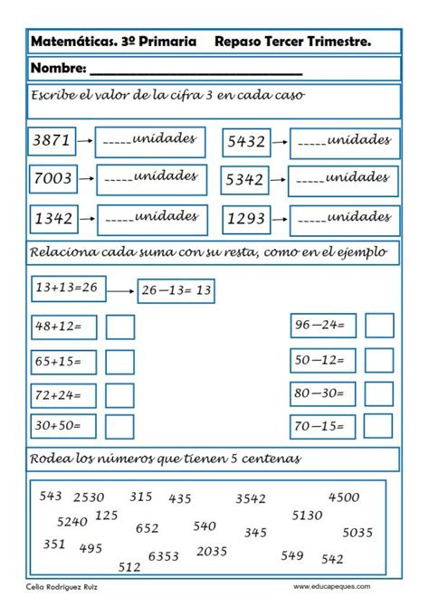 Fichas De Matemáticas Tercero Primaria