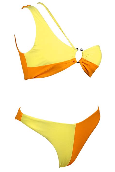 Kamoni Bikini Maillot de Bain Asymétrique Bandeau Bloc de Couleur