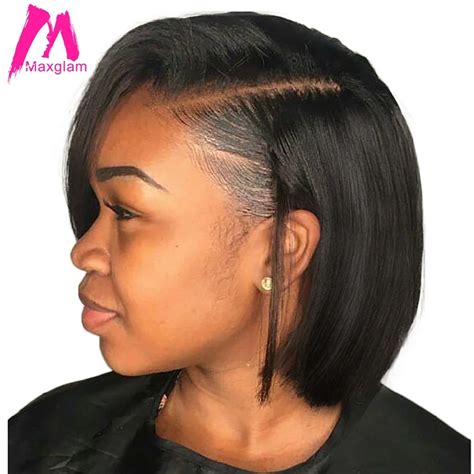 Maxglam Short Lace Front Human Hair Wigs Brazilian Remy Hair Bob Wig