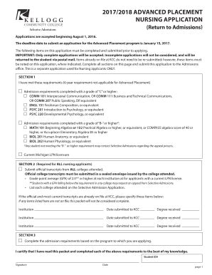 Fillable Online Kellogg 2017 18 Advanced Placement Application 2017 18