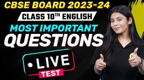 Class 10 English Most Important Questions Class 10 English Live Test