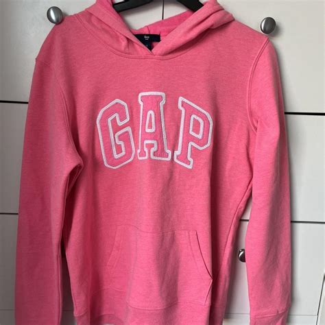 Gap Womens Pink And White Hoodie Depop