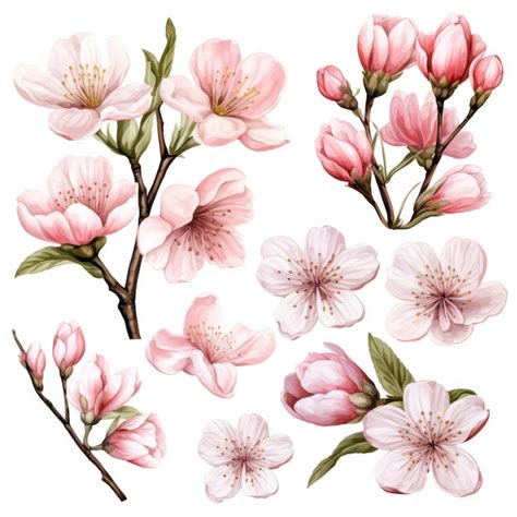 Premium AI Image Watercolor Sakura Flowers