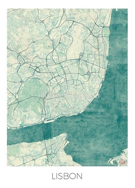 Lisbon Map Blue Vintage By Hubert Roguski