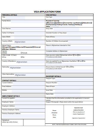 Sample Visa Application Forms In Pdf Ms Word