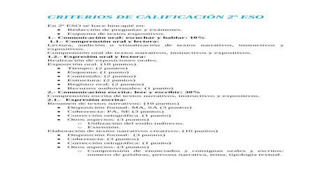 Criterios De CalificaciÓn 2º Eso€¦ · Criterios De CalificaciÓn 2º Eso