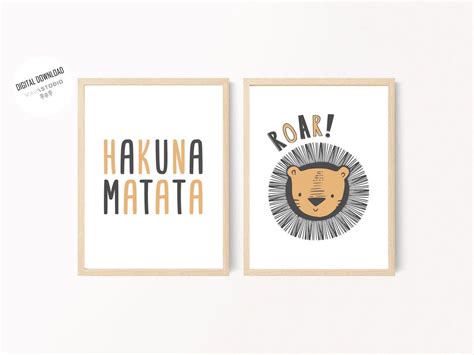 Brüllender Löwe Wanddeko Poster Set Hakuna Matata Löwen Babyzimmer