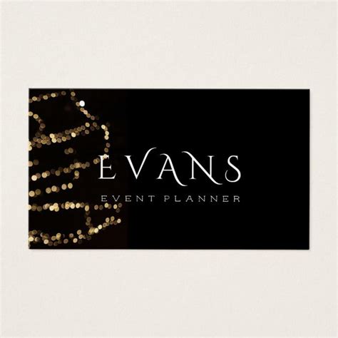 Event Wedding Planner Black Gold Lights Sparkly Business Card Gold