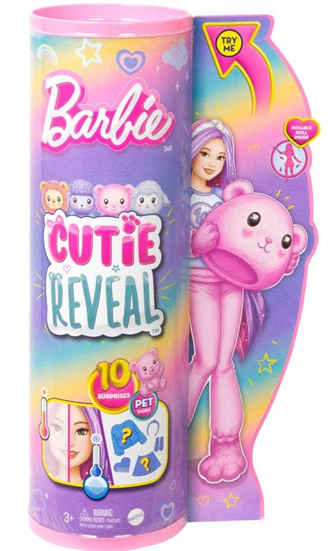 Barbie Cutie Reveal Teddy Cozy Cute Tees Docka Med Rosa Nalledr Kt