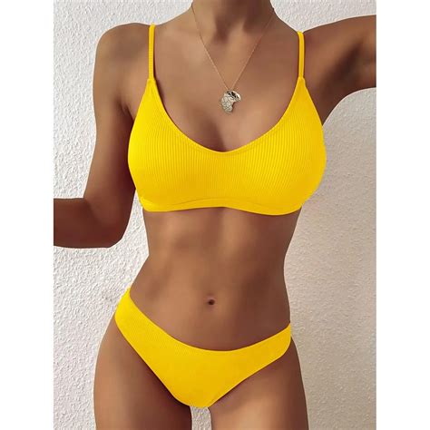 Jual PREORDER Sexy Bikini 2022 Plain Rib Swimwear Women Swimsuit Female