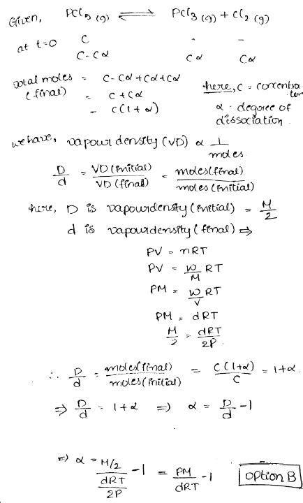 PCl 5 Molecular Mass M Dissociates Into PCl 3 And Cl 2 As PCl 5 G