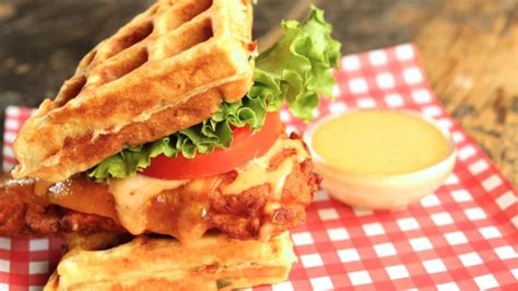 Buttermilk Fried Chicken Bacon Cheddar Waffle Sandwich