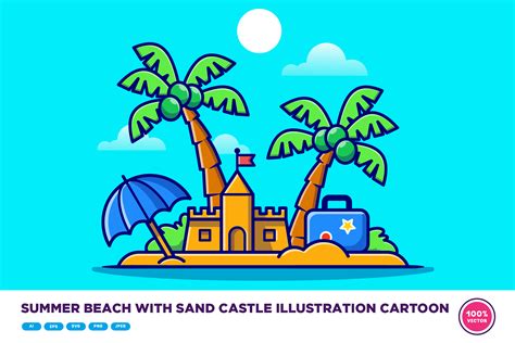 Summer Beach with Sand Castle Cartoon Graphic by catalyststuff ...