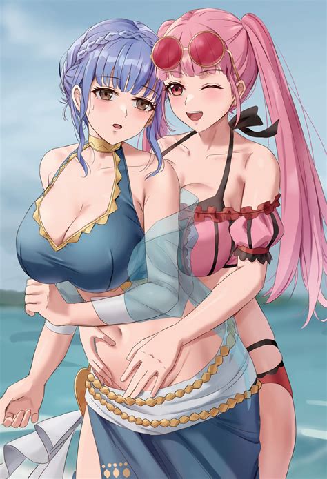 Rule 34 2girls Alternate Costume Amayo Thranana Bikini Blue Bikini Blue Hair Blue Swimsuit