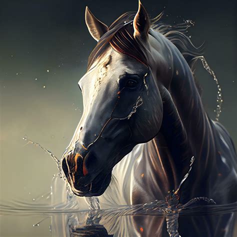 Beautiful horse in water with splashes of water. 3d rendering, Image ...