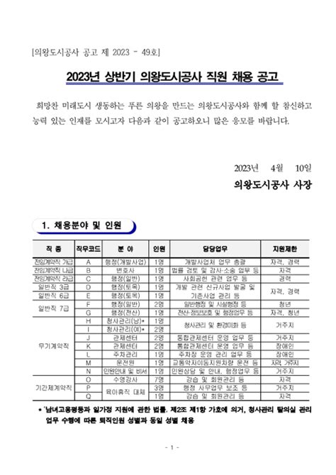 의왕도시공사 정규직 무기계약직 계약직 신입경력행정 변호사 등 채용 공모전 대외활동 링커리어