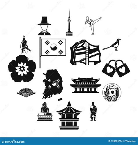 South Korea Icons Set Simple Style Stock Illustration Illustration