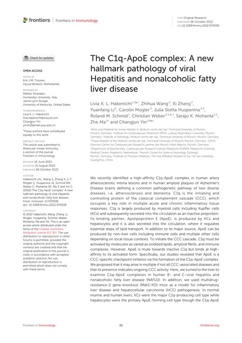 Pdf The C1q Apoe Complex A New Hallmark Pathology Of Viral Hepatitis